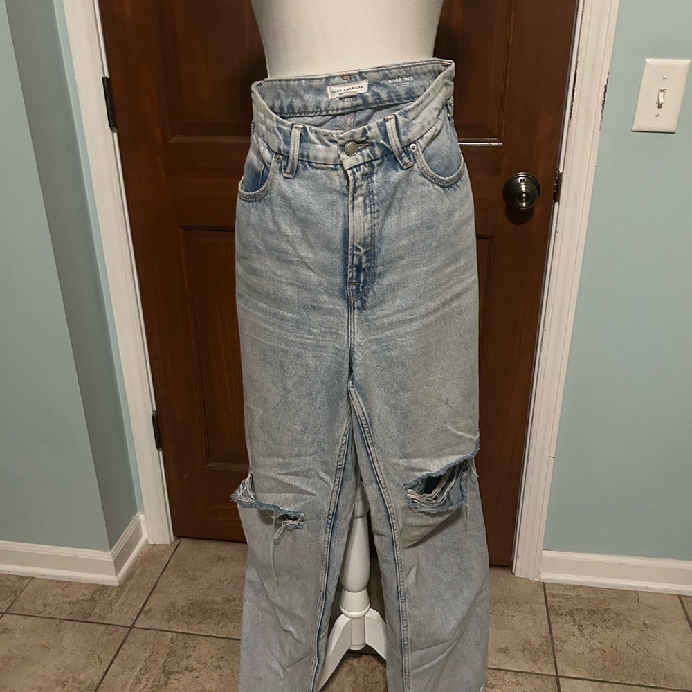 Good American Good 90s Stylish Light Blue Distressed Women Jeans